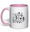 Чашка с цветной ручкой Mom wife boss Нежно розовый фото