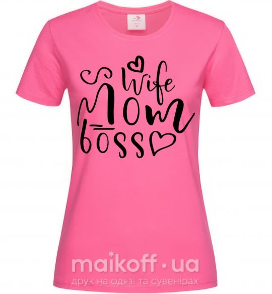 Жіноча футболка Mom wife boss Яскраво-рожевий фото