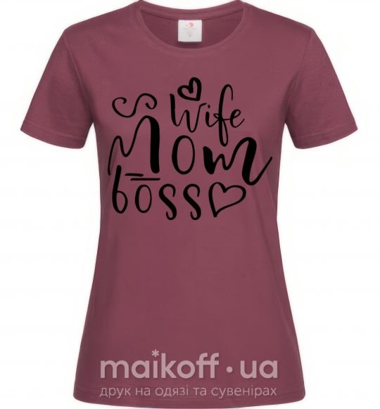 Женская футболка Mom wife boss Бордовый фото
