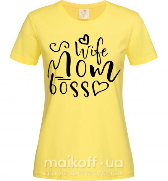 Женская футболка Mom wife boss Лимонный фото