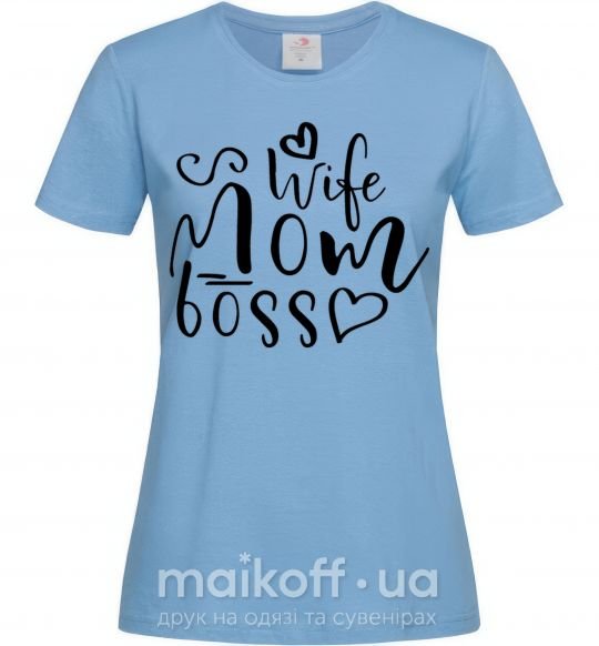 Жіноча футболка Mom wife boss Блакитний фото