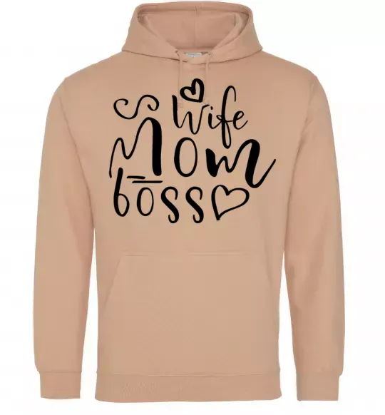 Женская толстовка (худи) Mom wife boss Песочный фото