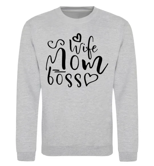 Світшот Mom wife boss Сірий меланж фото