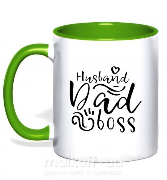 Чашка з кольоровою ручкою Husband dad boss Зелений фото