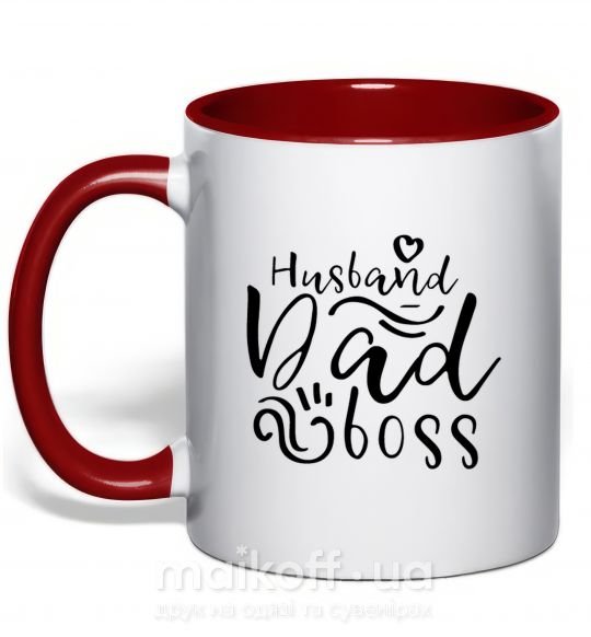Чашка з кольоровою ручкою Husband dad boss Червоний фото