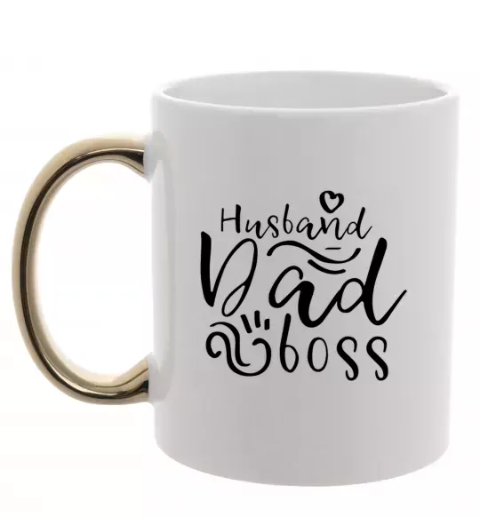 Чашка с цветной ручкой Husband dad boss Золото фото