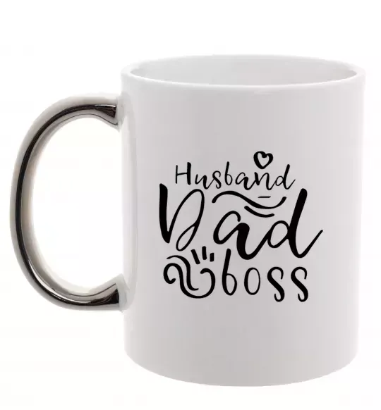 Чашка с цветной ручкой Husband dad boss Серебро фото