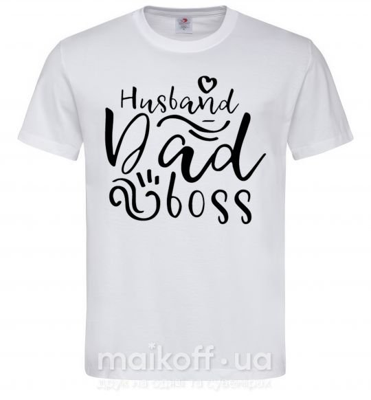 Мужская футболка Husband dad boss Белый фото