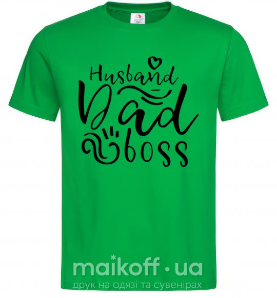Мужская футболка Husband dad boss Зеленый фото