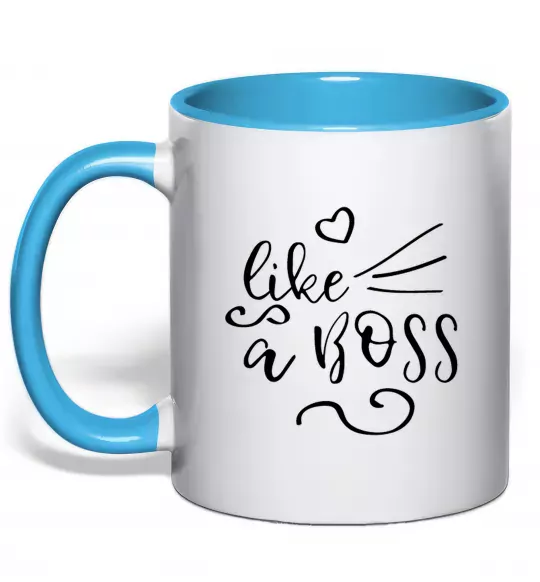 Чашка з кольоровою ручкою Like a boss kid Блакитний фото