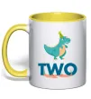 Чашка с цветной ручкой Two dino Лимонный фото