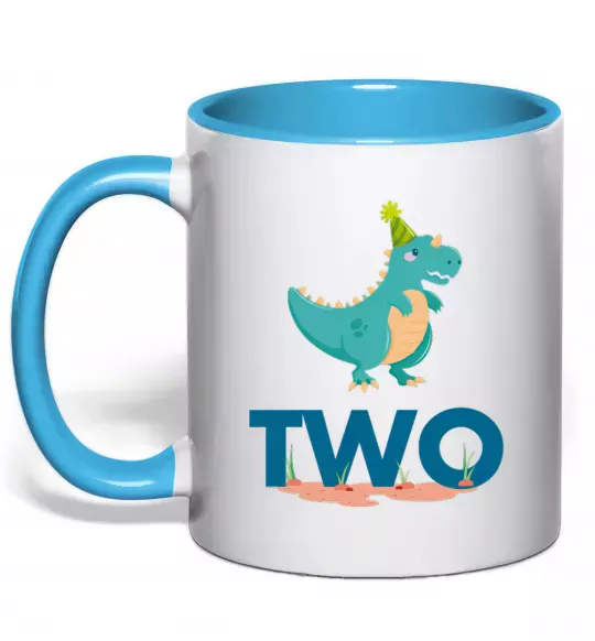 Чашка з кольоровою ручкою Two dino Блакитний фото