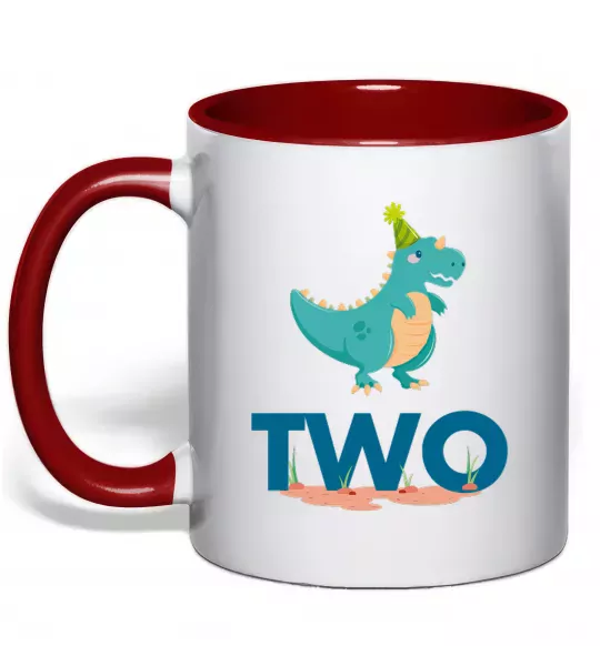 Чашка з кольоровою ручкою Two dino Червоний фото