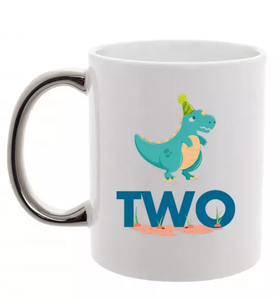 Чашка з кольоровою ручкою Two dino Срібло фото