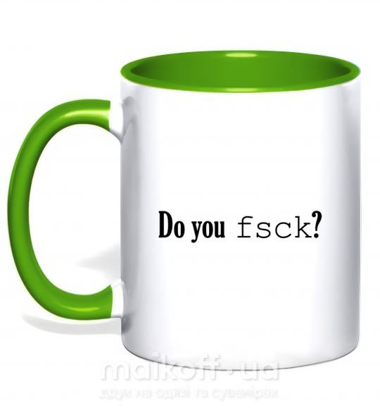 Чашка з кольоровою ручкою Do you fsck? Зелений фото