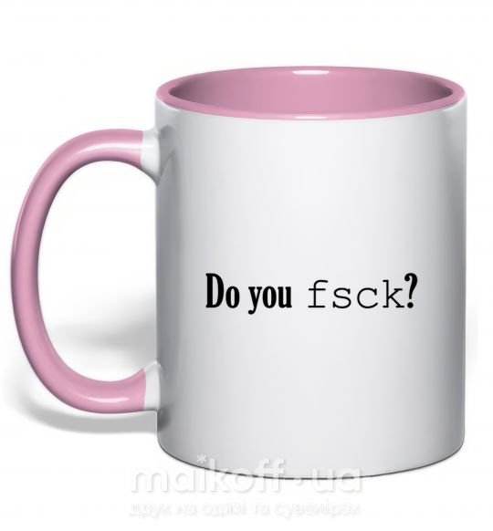 Чашка з кольоровою ручкою Do you fsck? Ніжно рожевий фото