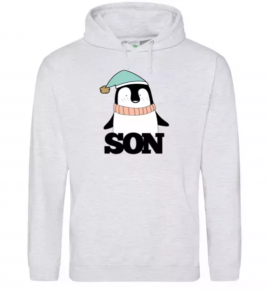 Мужская толстовка (худи) Winter family son Серый меланж фото