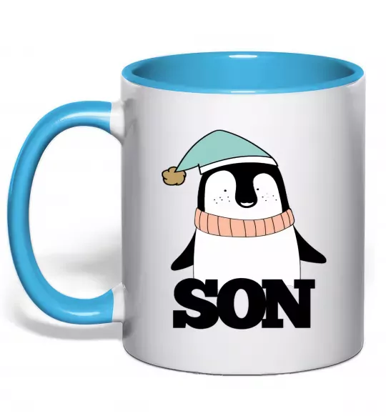 Чашка с цветной ручкой Winter family son Голубой фото