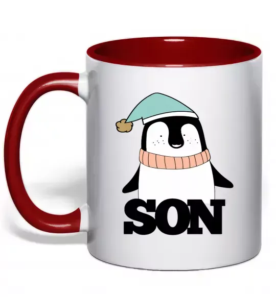 Чашка с цветной ручкой Winter family son Красный фото