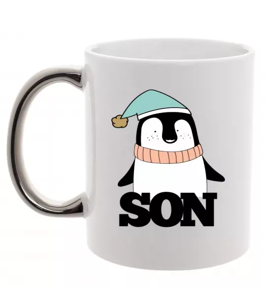 Чашка с цветной ручкой Winter family son Серебро фото