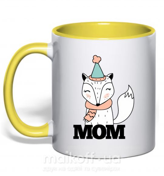 Чашка с цветной ручкой Winter family mom Солнечно желтый фото