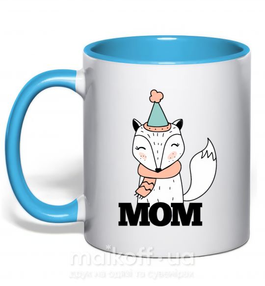Чашка с цветной ручкой Winter family mom Голубой фото