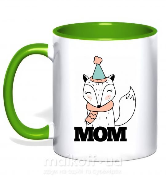 Чашка с цветной ручкой Winter family mom Зеленый фото