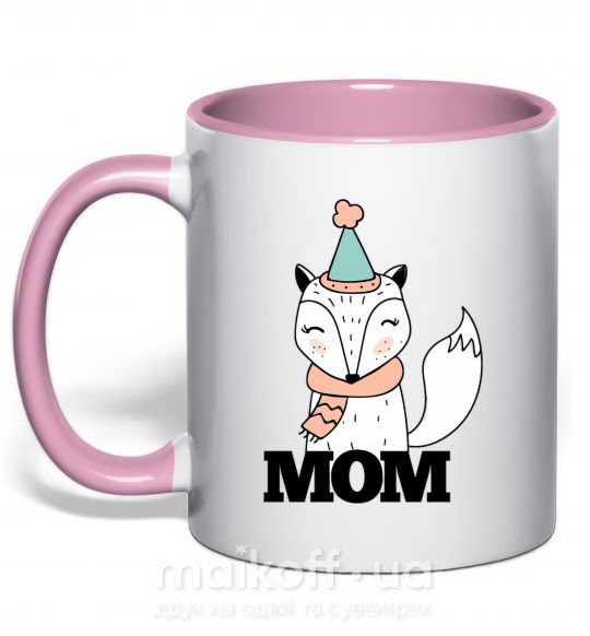 Чашка з кольоровою ручкою Winter family mom Ніжно рожевий фото