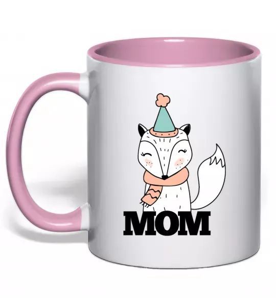 Чашка з кольоровою ручкою Winter family mom Ніжно рожевий фото