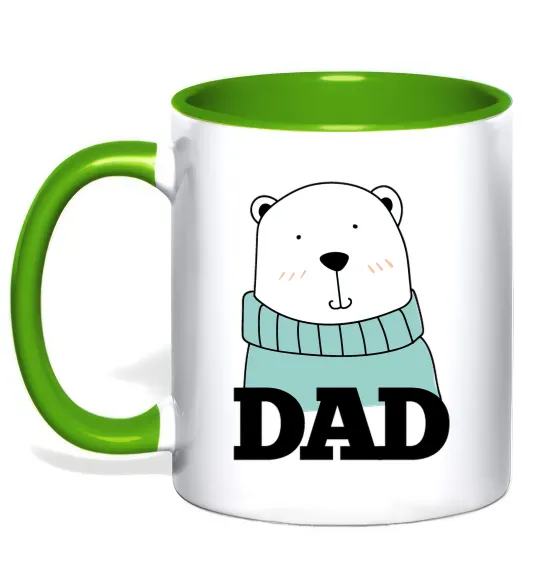 Чашка с цветной ручкой Winter family dad Лаймовый фото