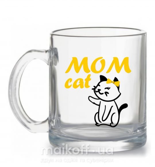 Чашка стеклянная Mom cat Прозрачный фото