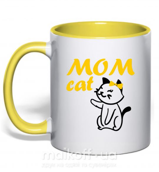 Чашка з кольоровою ручкою Mom cat Сонячно жовтий фото