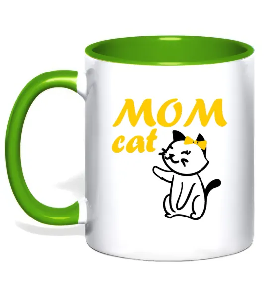 Чашка с цветной ручкой Mom cat Лаймовый фото