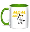 Чашка с цветной ручкой Mom cat Лаймовый фото