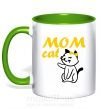 Чашка з кольоровою ручкою Mom cat Зелений фото