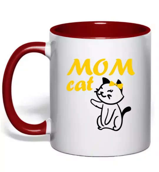 Чашка с цветной ручкой Mom cat Красный фото