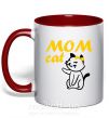 Чашка с цветной ручкой Mom cat Красный фото