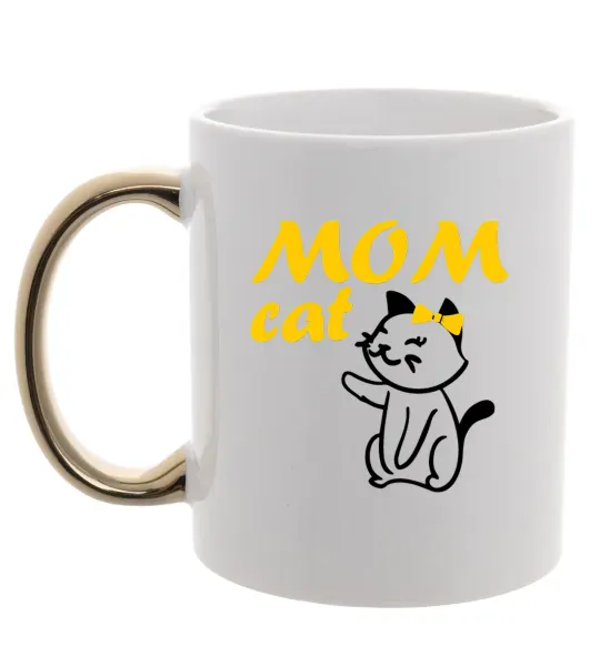Чашка с цветной ручкой Mom cat Золото фото