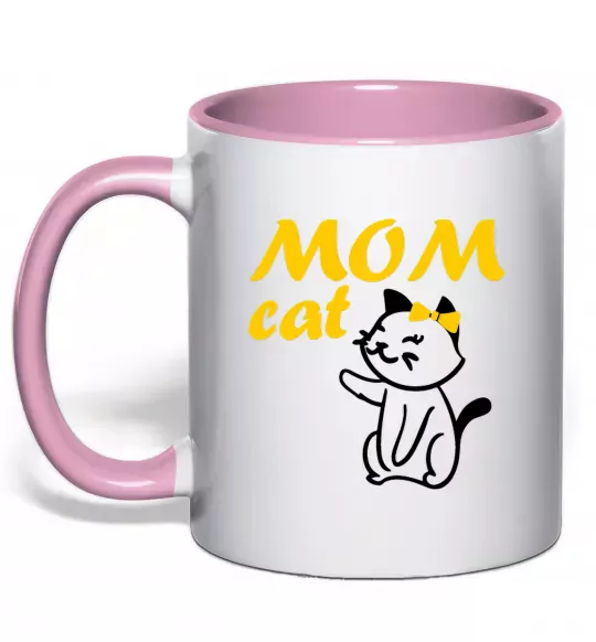 Чашка с цветной ручкой Mom cat Нежно розовый фото