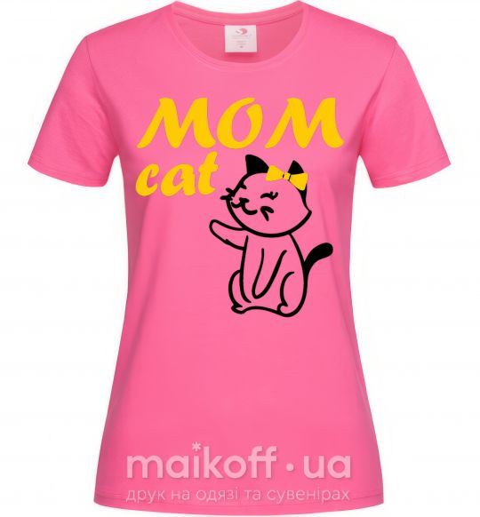 Жіноча футболка Mom cat Яскраво-рожевий фото