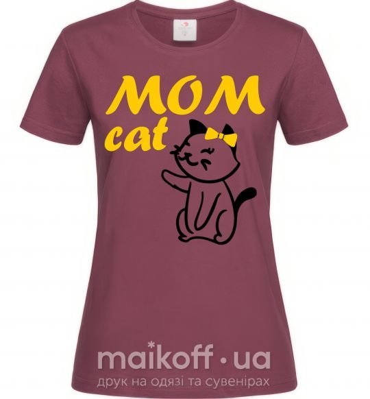 Жіноча футболка Mom cat Бордовий фото