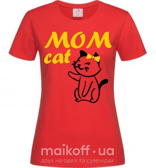 Женская футболка Mom cat Красный фото