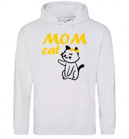 Женская толстовка (худи) Mom cat Серый меланж фото