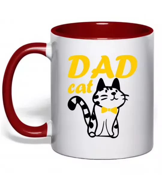 Чашка с цветной ручкой Dad cat Красный фото