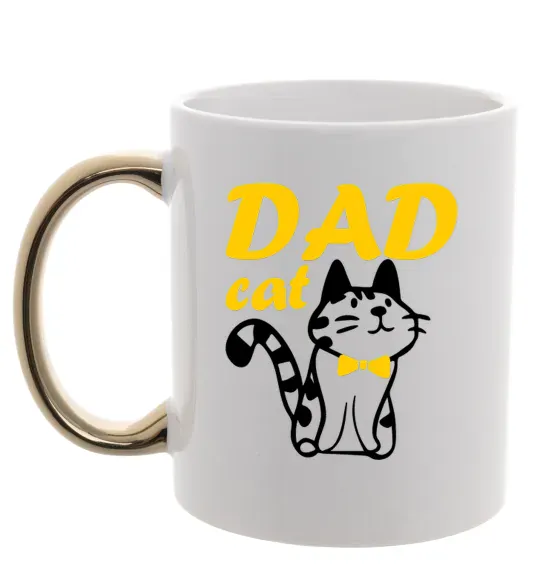 Чашка с цветной ручкой Dad cat Золото фото