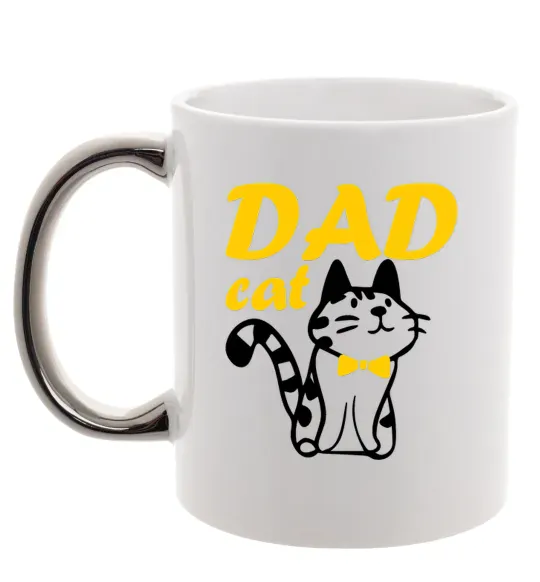 Чашка с цветной ручкой Dad cat Серебро фото