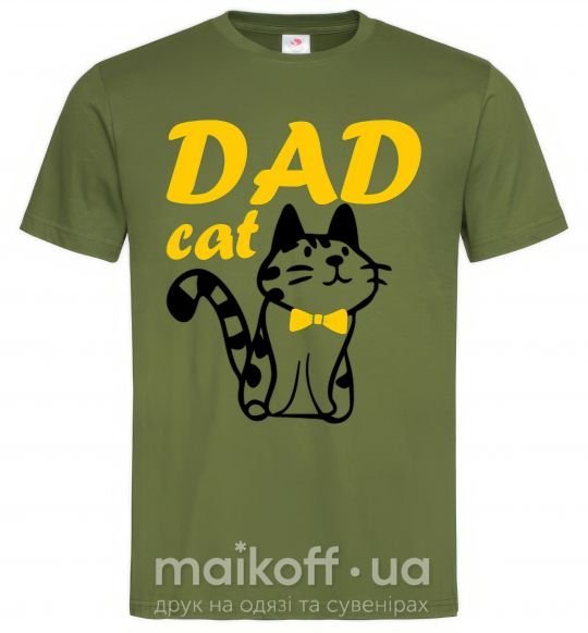 Мужская футболка Dad cat Оливковый фото