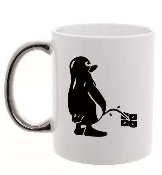 Чашка з кольоровою ручкою Linux Срібло фото