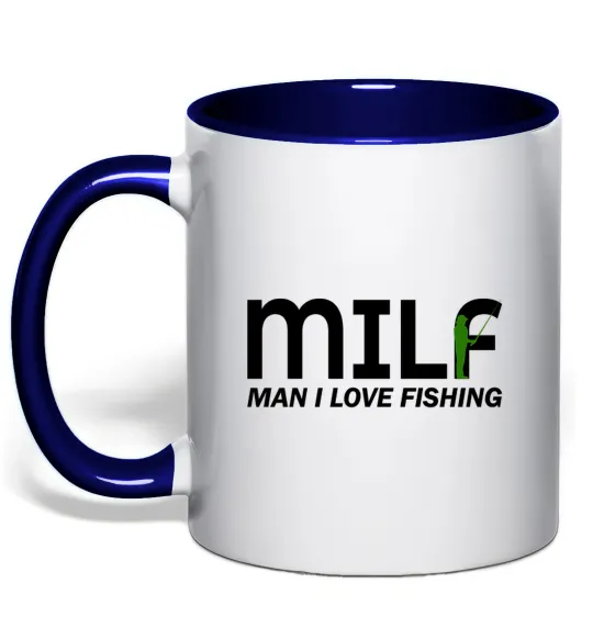 Чашка з кольоровою ручкою Man i love fishing Глибокий темно-синій фото