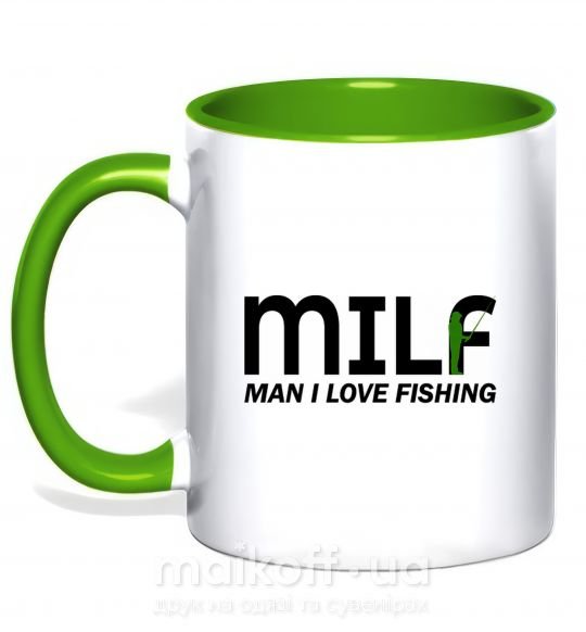 Чашка с цветной ручкой Man i love fishing Зеленый фото